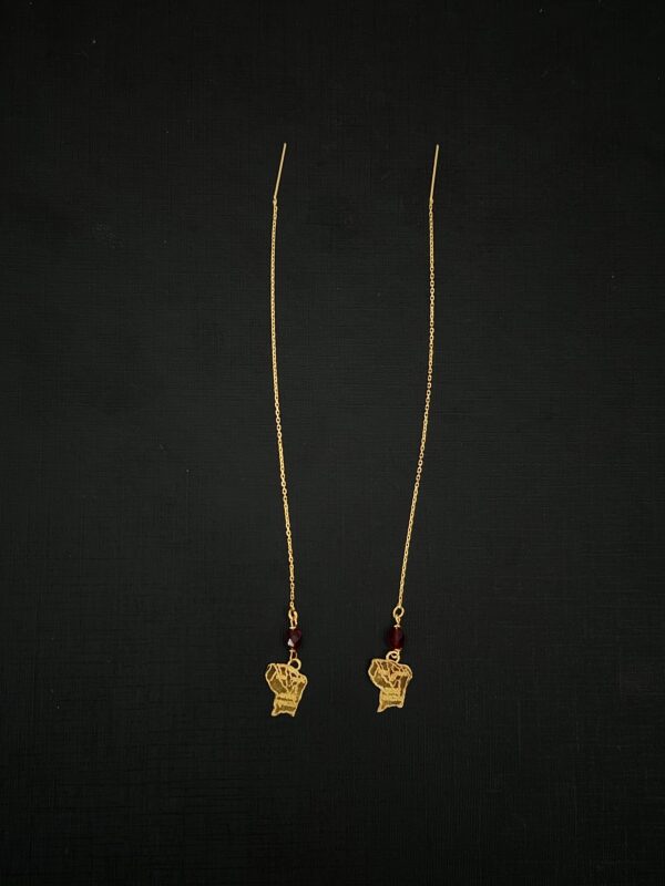Boucles d’Oreilles Chaînette – Carte de la Guyane – Grenats Rouges