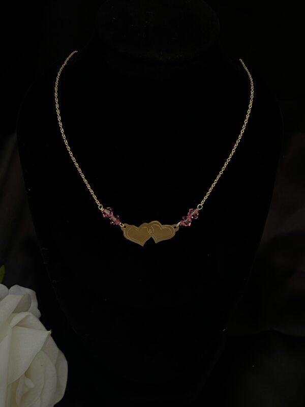 Collier Double Cœur – Grenats Roses