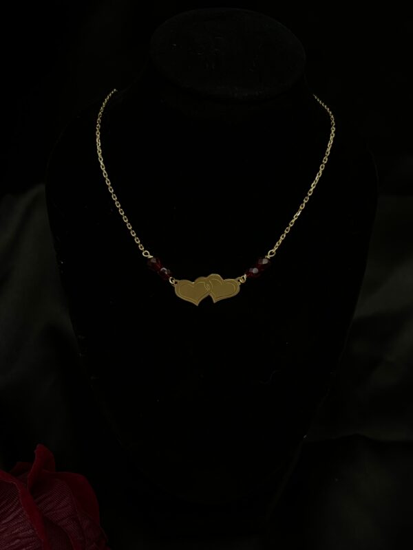 Collier Double Cœur – Grenats Rouges