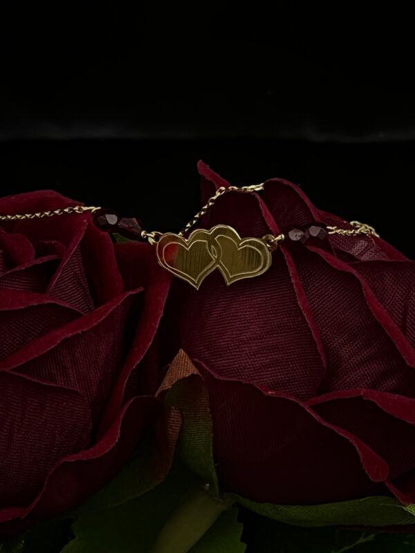Collier Double Cœur – Grenats Rouges – Image 2